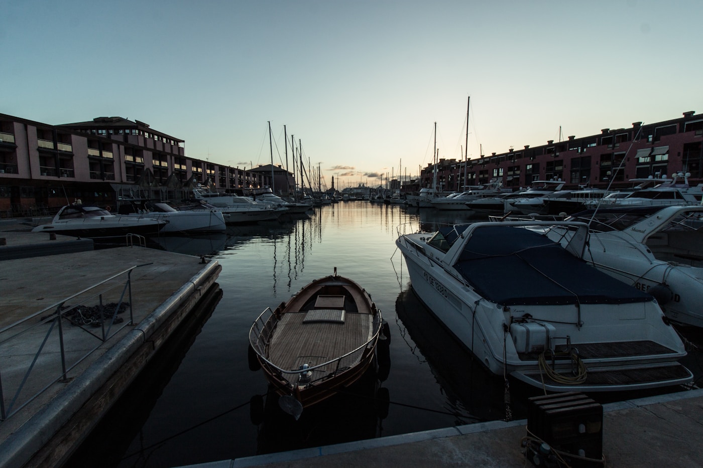 Genoa Italy harbor with colorful buildings